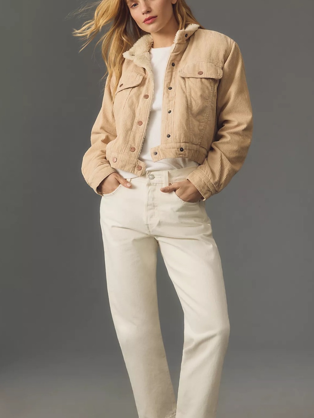 Pilcro Beige Corduroy Teddy-Lined Jacket - Picture 3 of 4